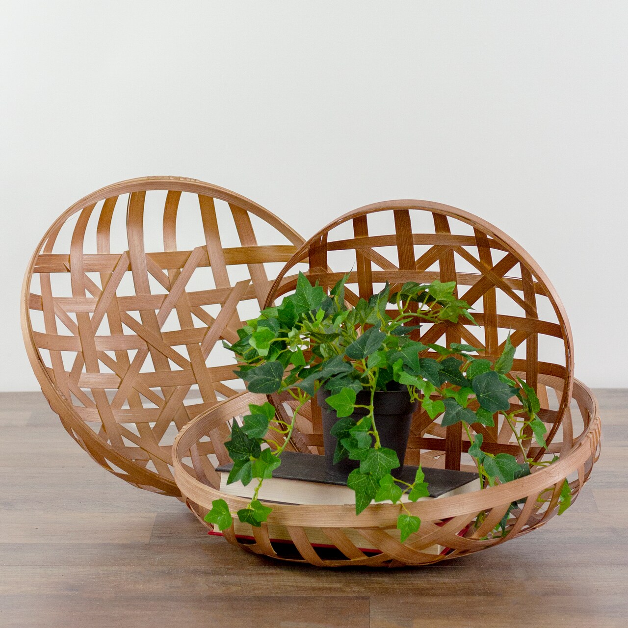 Northlight Set of 3 Brown Wooden Lattice Rustic Table Top Baskets